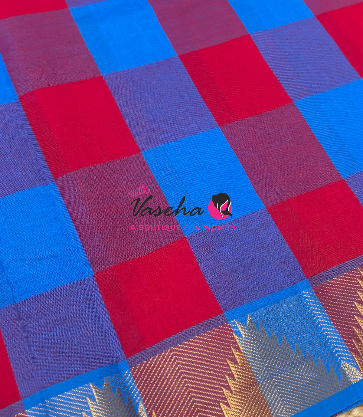 Semi Silk Cotton Saree | Pazhum Pazhamum Checks Design |VVSSC020