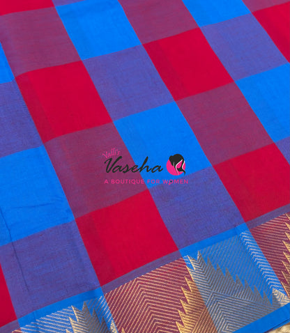 Semi Silk Cotton Saree | Pazhum Pazhamum Checks Design |VVSSC020