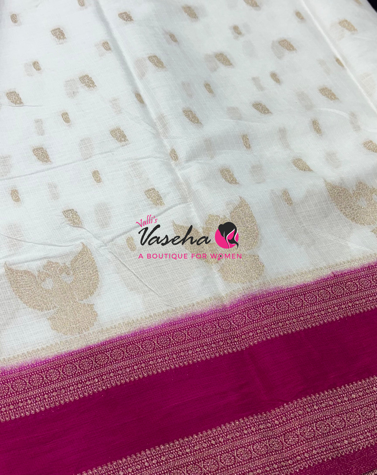 Banarasi - Heritage Silk - White With Pink - VVBHS015
