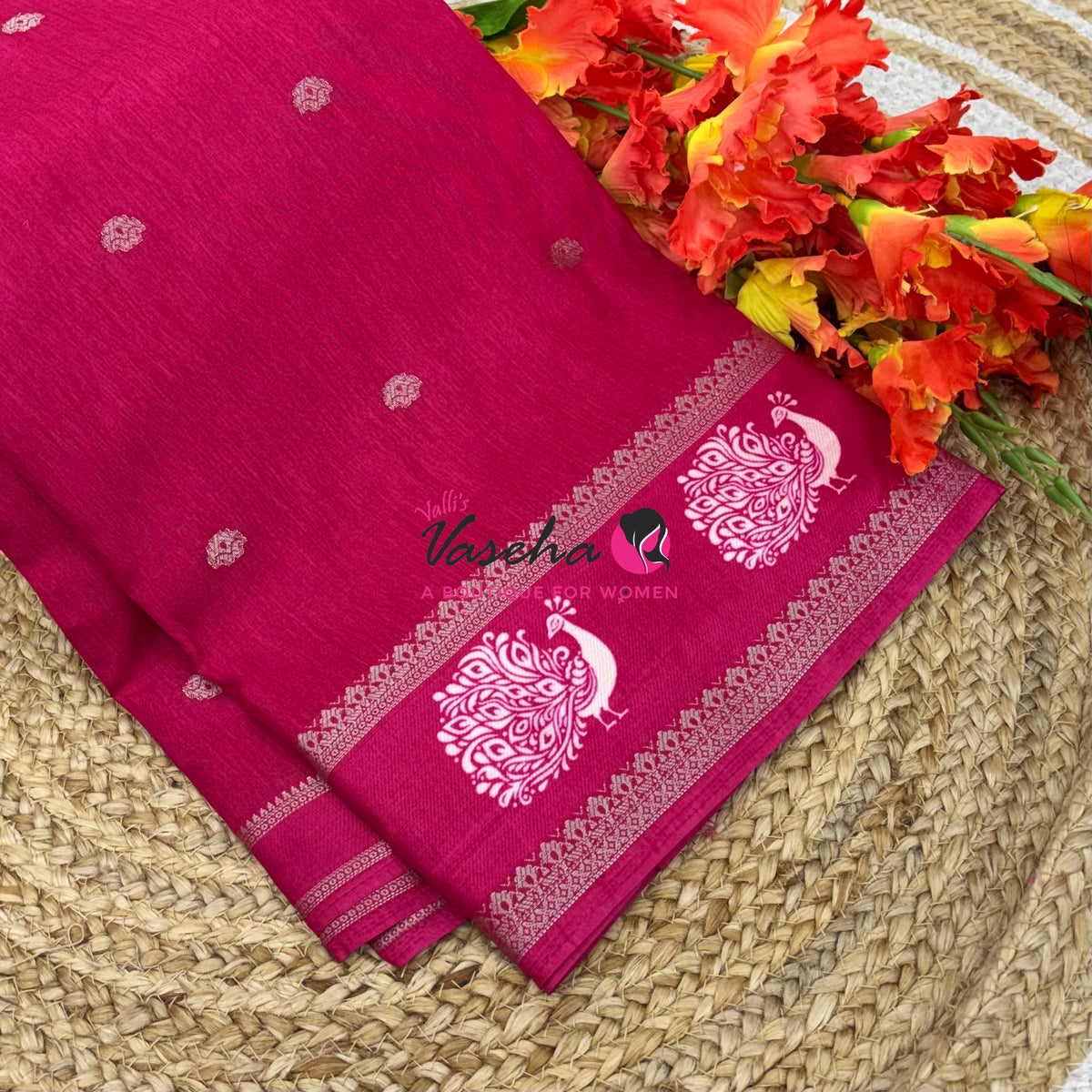 Casual Wear Saree - Semi Binny / Semi Dola Silk - Dark Pink  Shade - VVSDS007