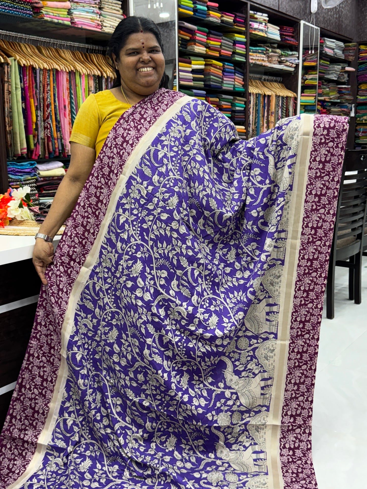 Pre Booking - Casual Wear - Semi Silk Mixed - Kalamkari - Lavendar (Purple) with Purplish Pink - VVSSK001