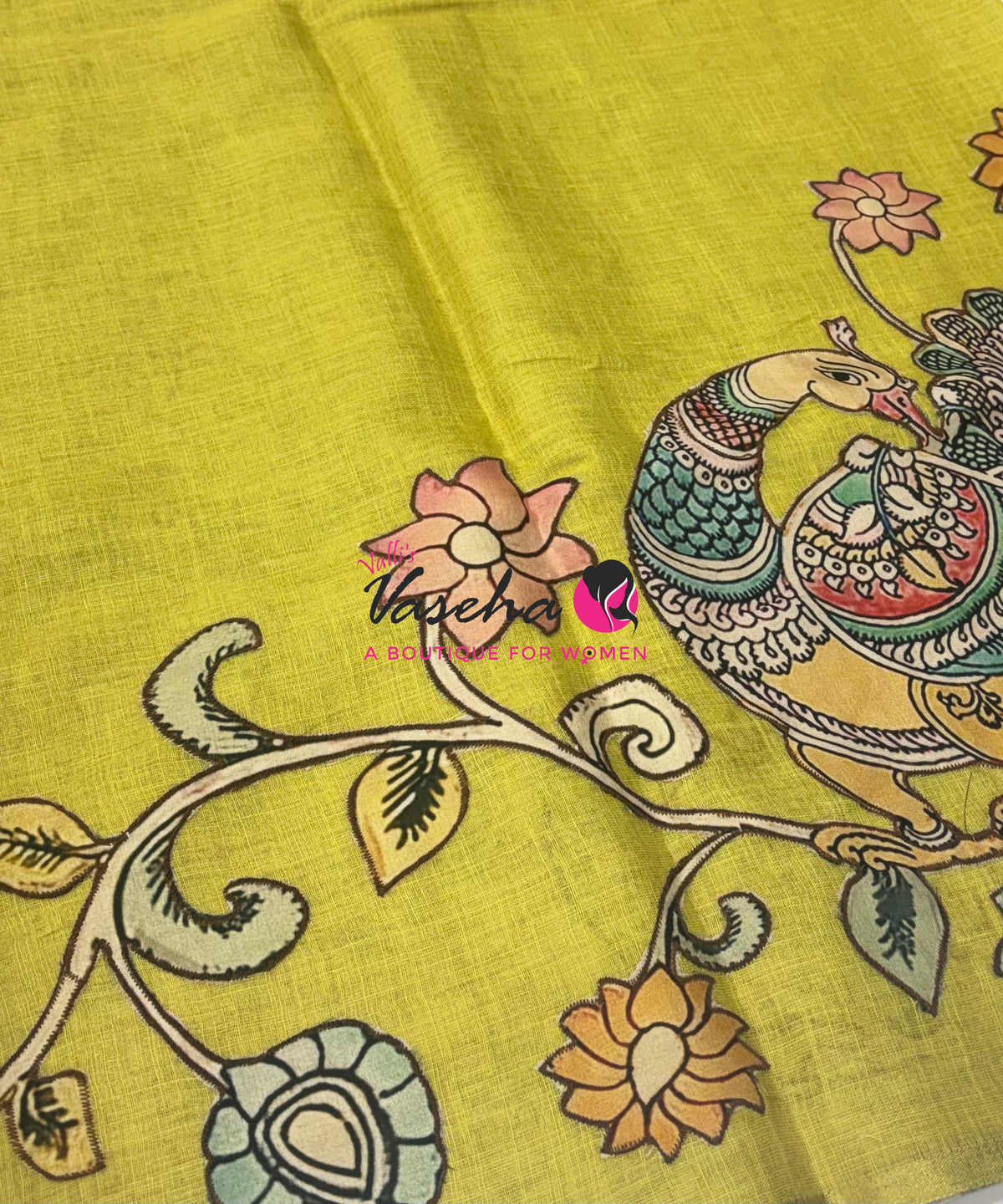 Linen Appliqué Work Saree - Lemon  Yellow Shade - VVLAS001