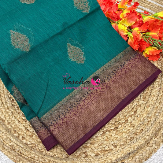 Bamboo Silk Saree - Ramar Green with Maroon Shade - VVBSS018