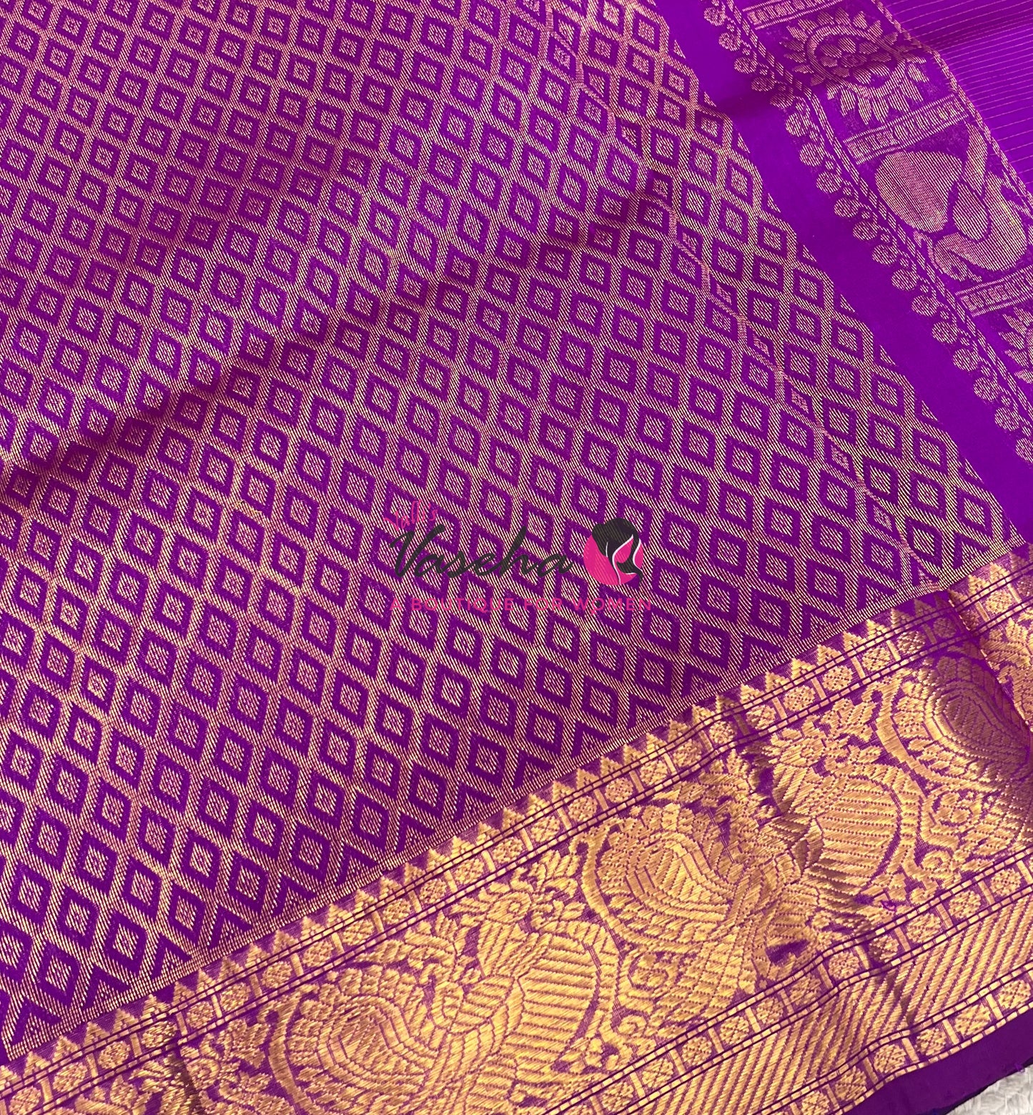 Pure Silk Cotton Saree - Vairavoosi checks - Mayil & Chakkaram - Violetish Blue With Purple - VVMCV001