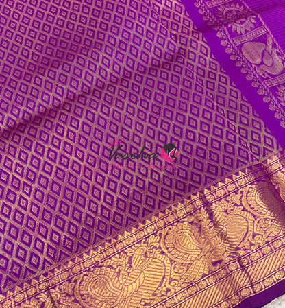 Pure Silk Cotton Saree - Vairavoosi checks - Mayil & Chakkaram - Violetish Blue With Purple - VVMCV001