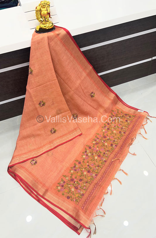 French Knot - Tissue Saree - Peach Shade - VVLFN011