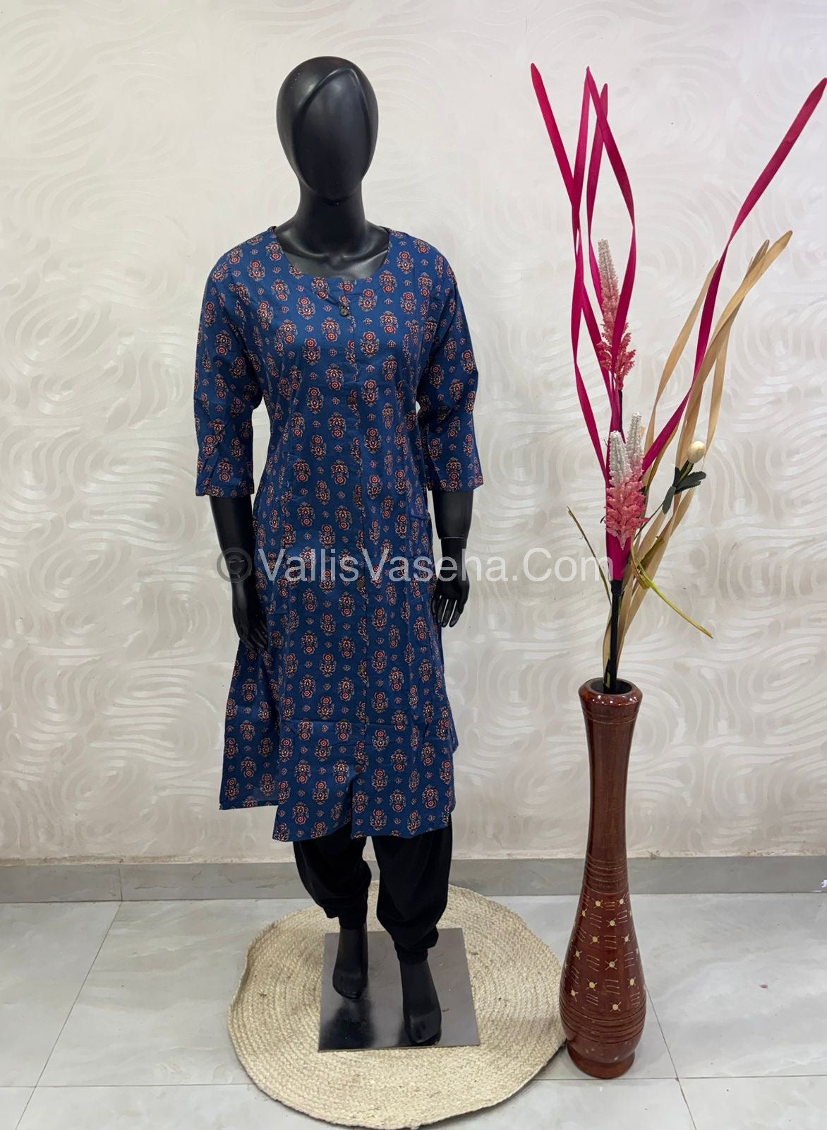 Slub Cotton -  Printed Kurti -  A - Line Cut - VVALK002