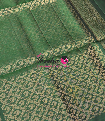 Pure Soft Silk Saree  - Border Less  - Dark Green Shade - VVPSS100