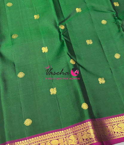 Pure Kanchipuram Silk Saree - Green & Purplish Pink - VVPS086