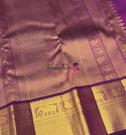 Pure Vintage Korvai Kanchipuram Silk Saree - Cream & Purple Combo - VVPS038