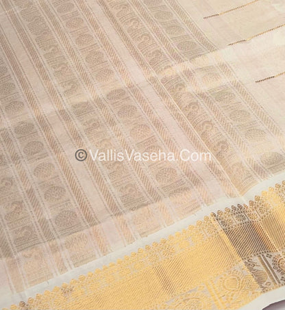 Pure Silk Cotton Saree - Mayil & Chakkaram Design - Peach With Cream - VVMC001