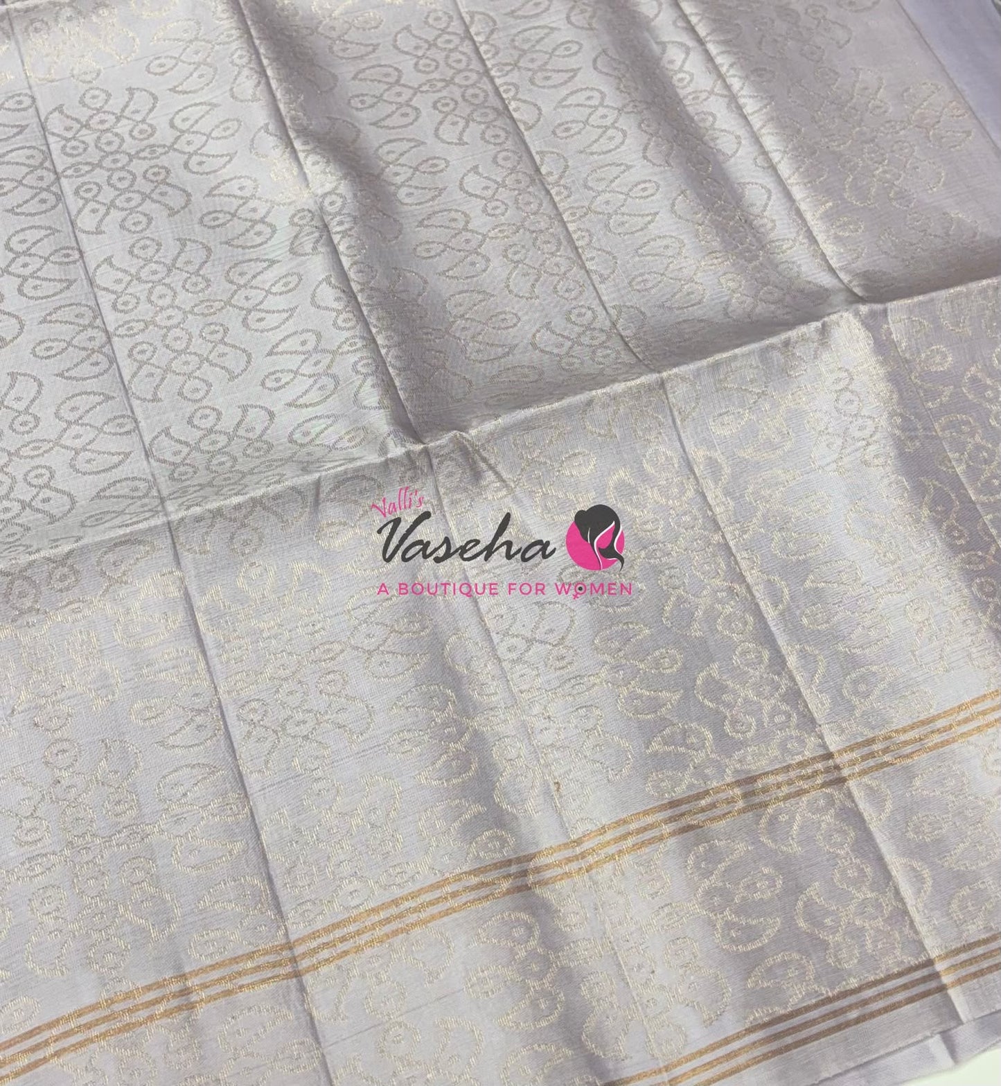 Pure Soft Silk Saree - (1.75 Warp) Kolam Design - Shade Of Lavender &  Cream Shade - VVPSS074