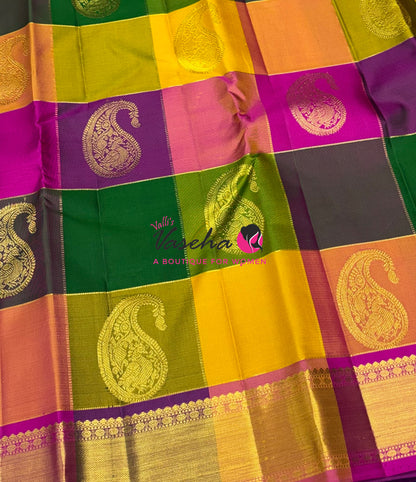 Pure Kanchipuram Silk Saree | Pazhum Pazhamum Checks |VVPS017