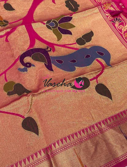 Semi Paithani Saree  - Pink  Shade - VVSPS001