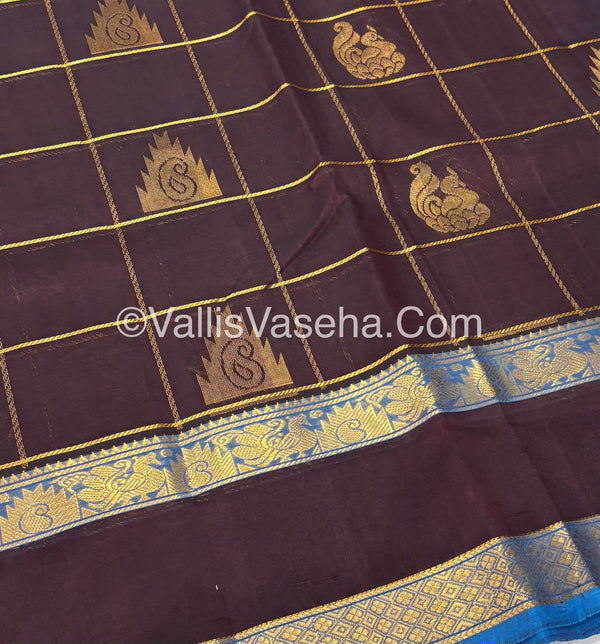 Pure Silk Cotton Saree - Brown with Blue- VVPSC012