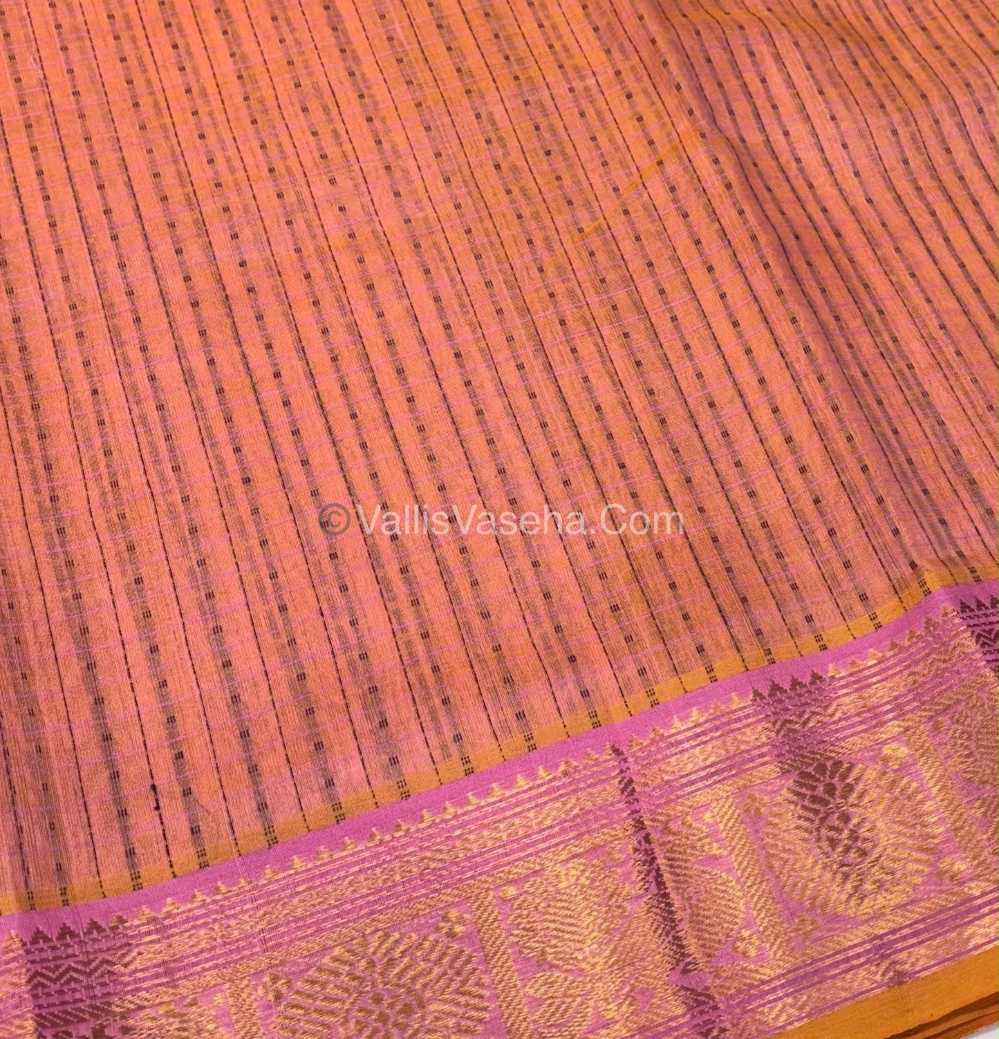 Pure Silk Cotton Saree - Peach With pink - Lakshadeepam Design - VVPLD001