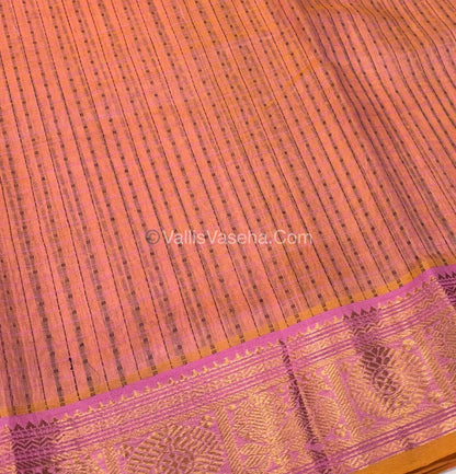 Pure Silk Cotton Saree - Peach With pink - Lakshadeepam Design - VVPLD001