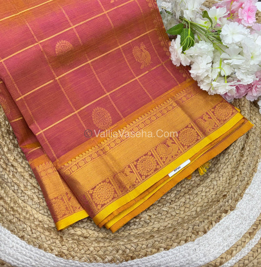 Pure Silk Cotton Saree - Mayil & Chakkaram Design - Peach Shade - VVMC001