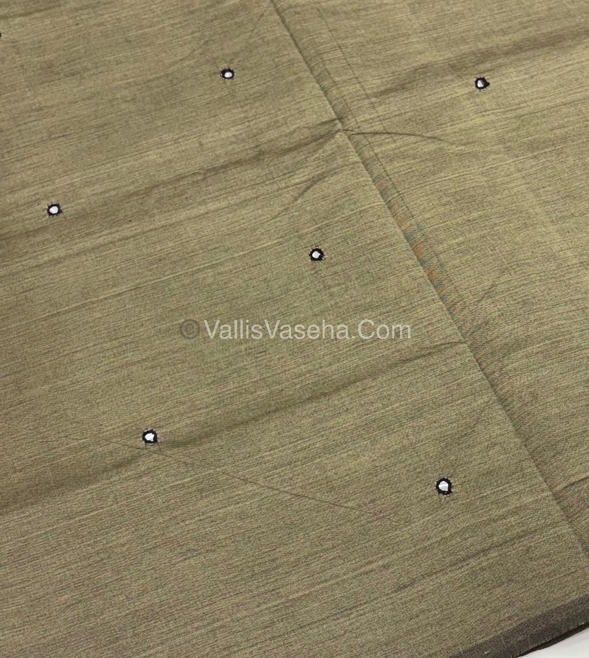 Poly Silk Mixed Cotton - Mirror Work Embroidery - Beige with Black - VVPCM001