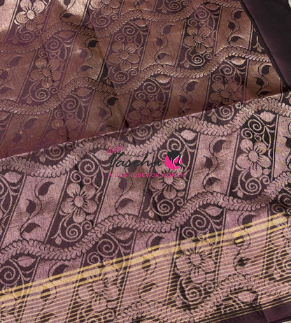 Half Mixed  Soft Silk Saree - (1.75 warp) Rust Orange & Wine Brown - VVPSS090