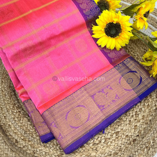 Pure Silk Cotton Saree - Mayil & Chakkaram Design - Wine shade With Red Combo -VVMC003