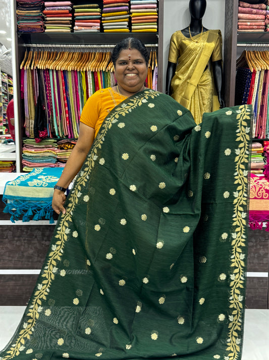 Linen Mixed Jute Silk Saree - Green Shade - VVLMJ001