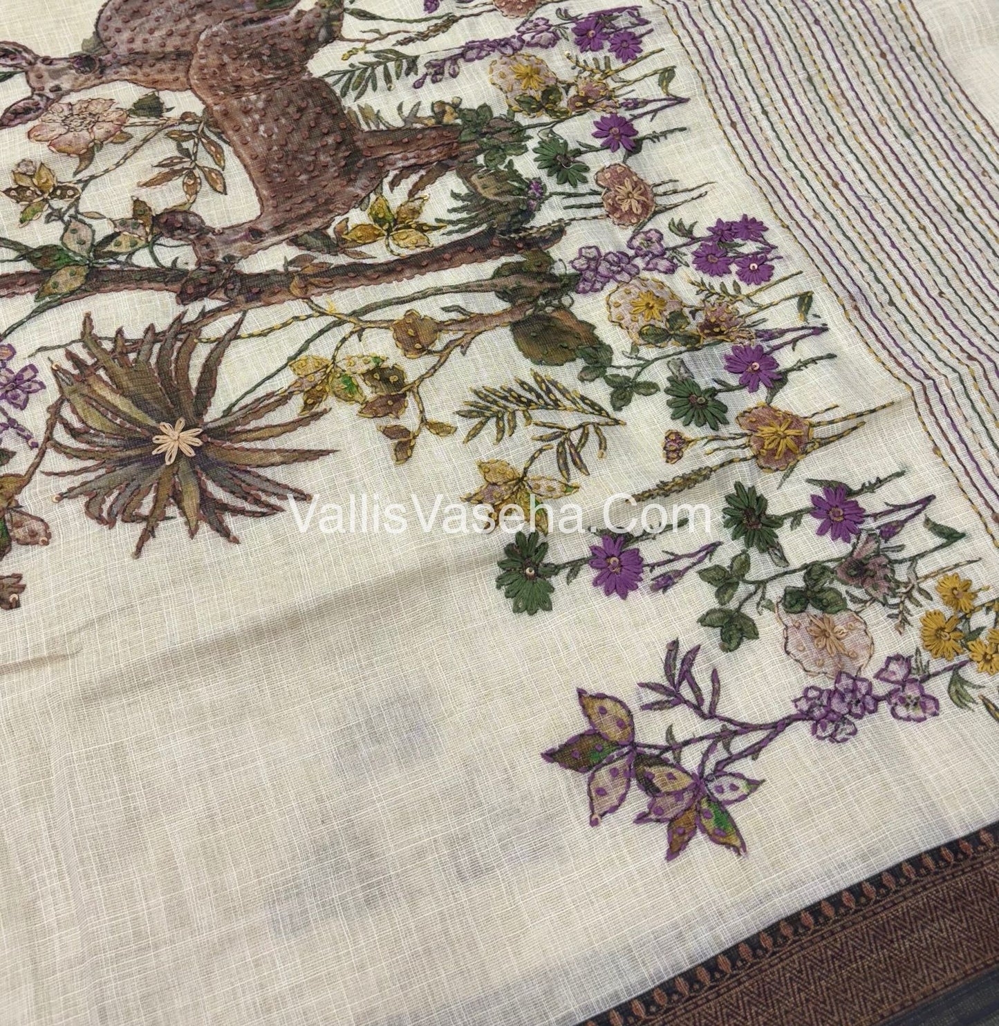 French Knot - Tissue Saree - Cream With Grey Shade - VVLFN005