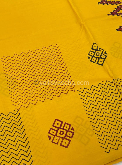 Poly Silk Mixed Printed Cotton - Yellow with Grey - VVPCP002