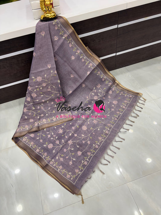 Linen Tissue Saree - Lavender Shade - VVLTS003