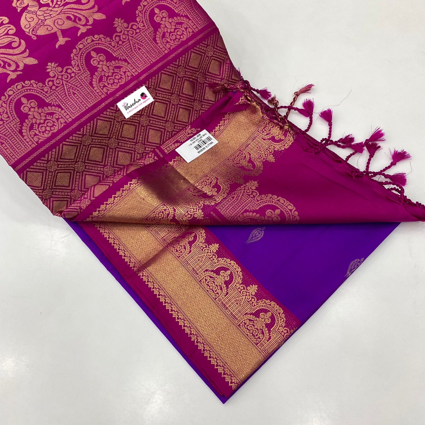 Pure Soft Silk Saree - Kanchi border - Purplish Pink Combo - VVPSS015