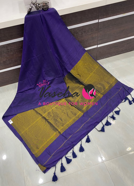 Handloom Cotton Sarees  - Purple Shade - VVKC001