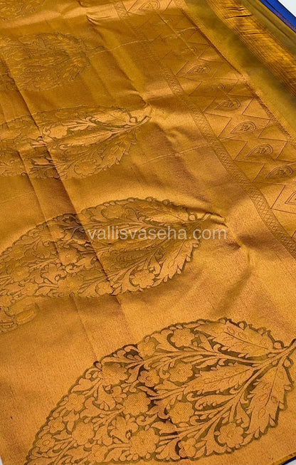 Half Mixed - Pure Soft Silk Saree - Light Weight - Blue with Mustard Yellow shade - VVPSS026