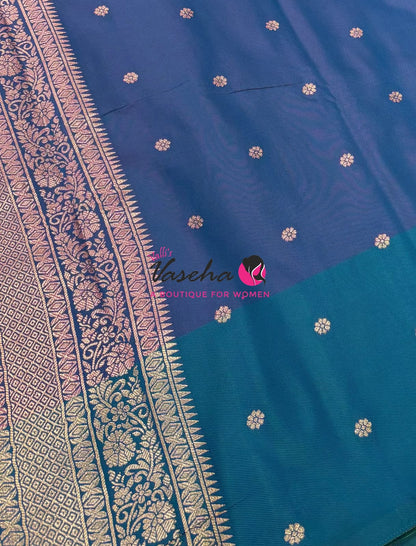 Semi Soft Silk - Purple With Peacock Greenish Blue Combo -VVSSS039