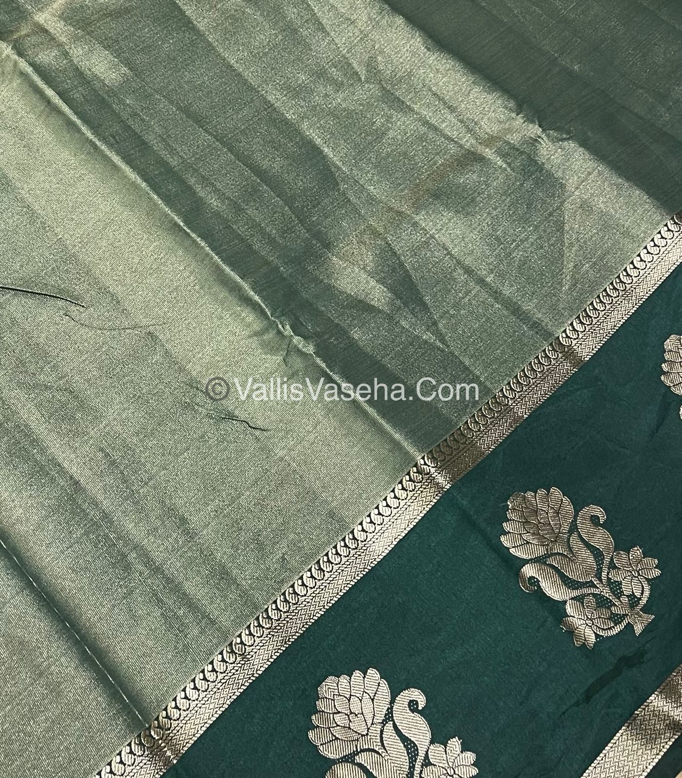 Semi Tissue Tussar Silk - Dark Green Shade - VVSTS043