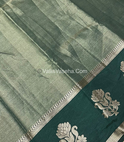 Semi Tissue Tussar Silk - Dark Green Shade - VVSTS043