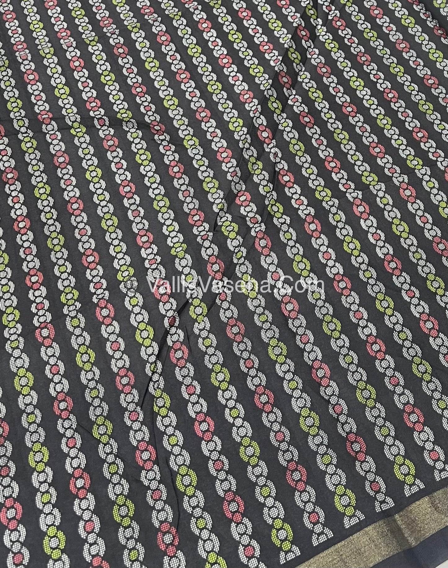 Semi Tussar / Semi Chappa Silk | Elephant Design| - Cream & Black Combo - VVSTS018