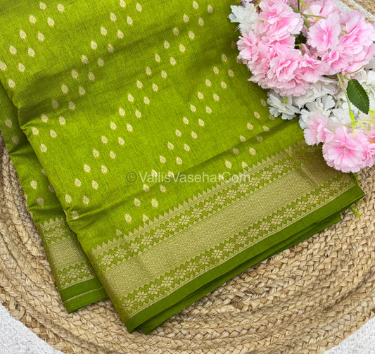 Semi Tussar Silk - Grand Pallu  - ￼Green Shade - VVSTS017