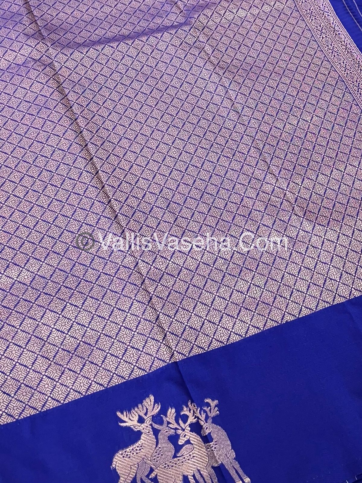 Semi Soft Silk - Deer Butta Border - Blue Shade -VVSSS017