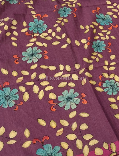 Semi Tussar Saree - Yellow with Purplish Pink Combo -  VVSTS003