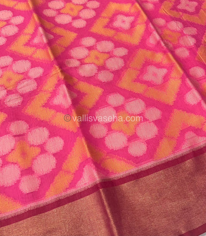 Banarasi Pochampally Weaving Semi Soft Cotton Saree - Pink with Merun - VVBPS001