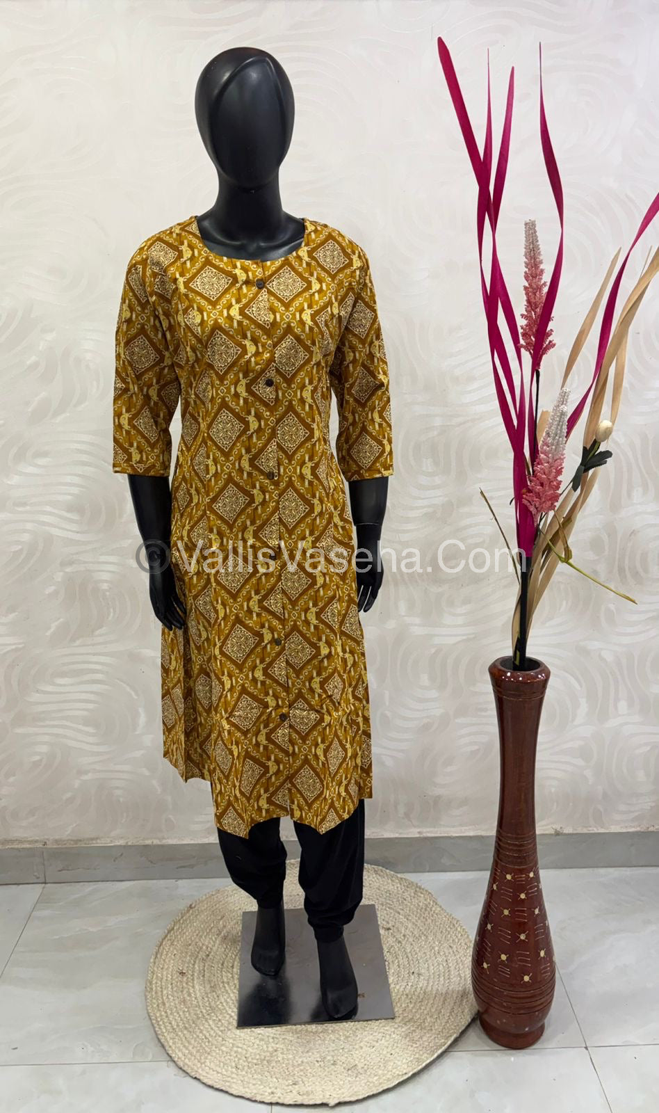 Slub Cotton -  Printed Kurti -  A - Line Cut - VVALK002