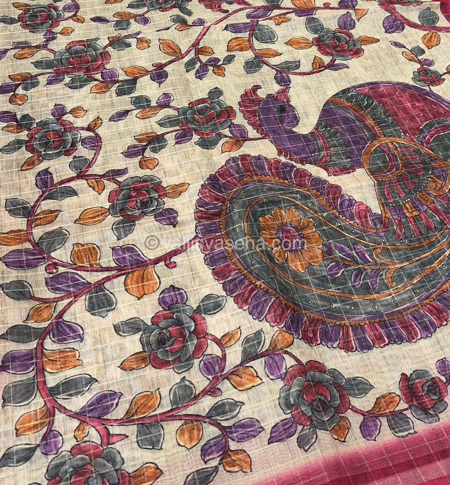 Semi Chanderi Saree - checks pattern - VVSCS002