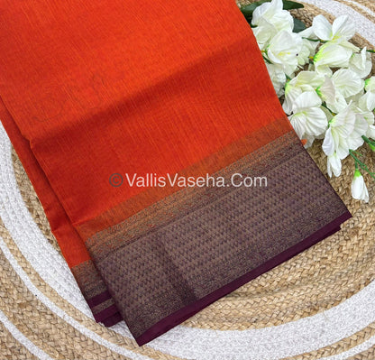 Bamboo Silk Saree - Orange With Wine Shade - VVBSS003