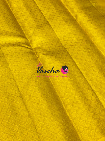 Pure Kanchipuram Silk Saree - Border Less - Green  with Lemon Yellow Combo - VVPS043