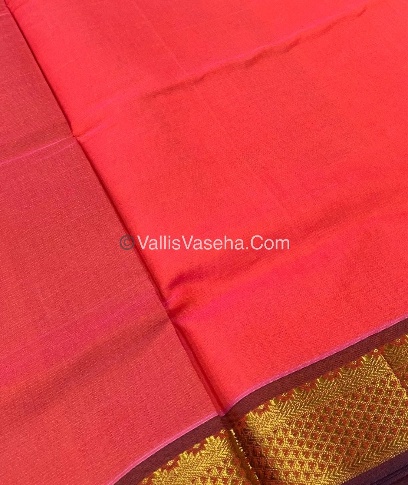 Semi Silk Cotton Saree -  Peachish With Purple Shade - VVSSC008