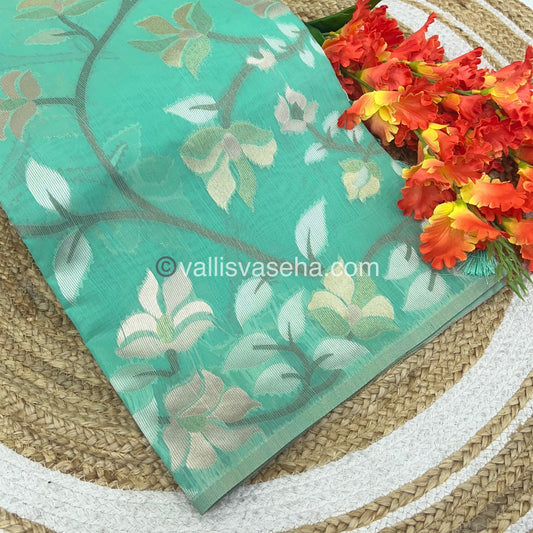 Semi Raw Silk with Jamdhani Design Weaving  - sea green Shade - VVRS001