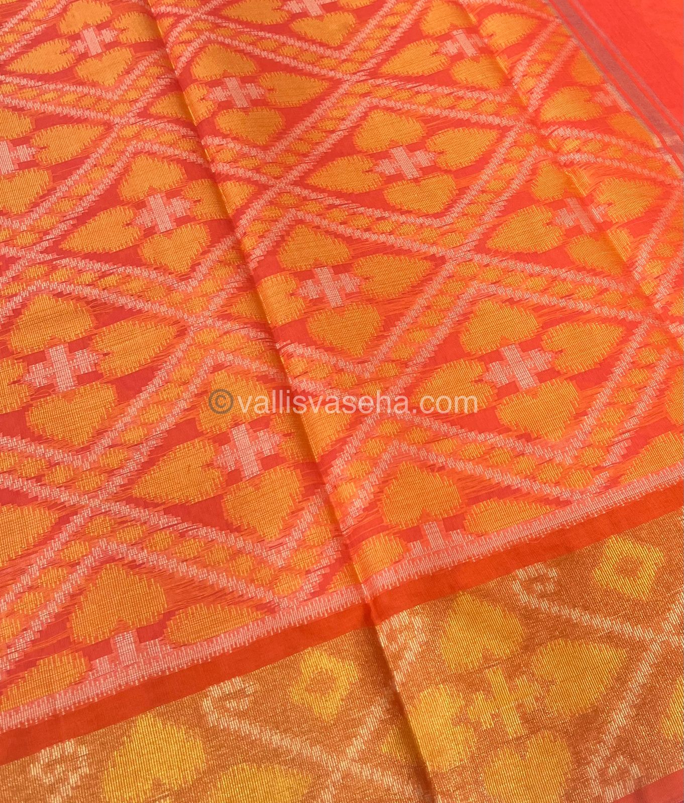 Banarasi Pochampally Weaving Semi Soft Cotton Saree - Pink with Orange - VVBPS001