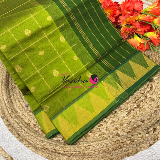 Semi Silk Cotton Saree - Checked Pattern with Butta  - VVSSC012