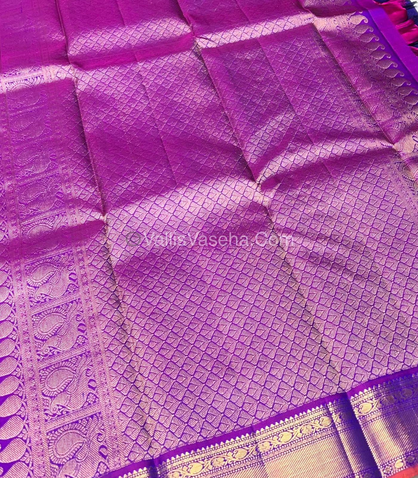 Pure Kanchipuram Silk Saree - Blue & Purple Combo - VVPS011