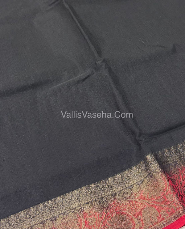 Bamboo Silk Saree - Black With Red Shade - VVBSS007